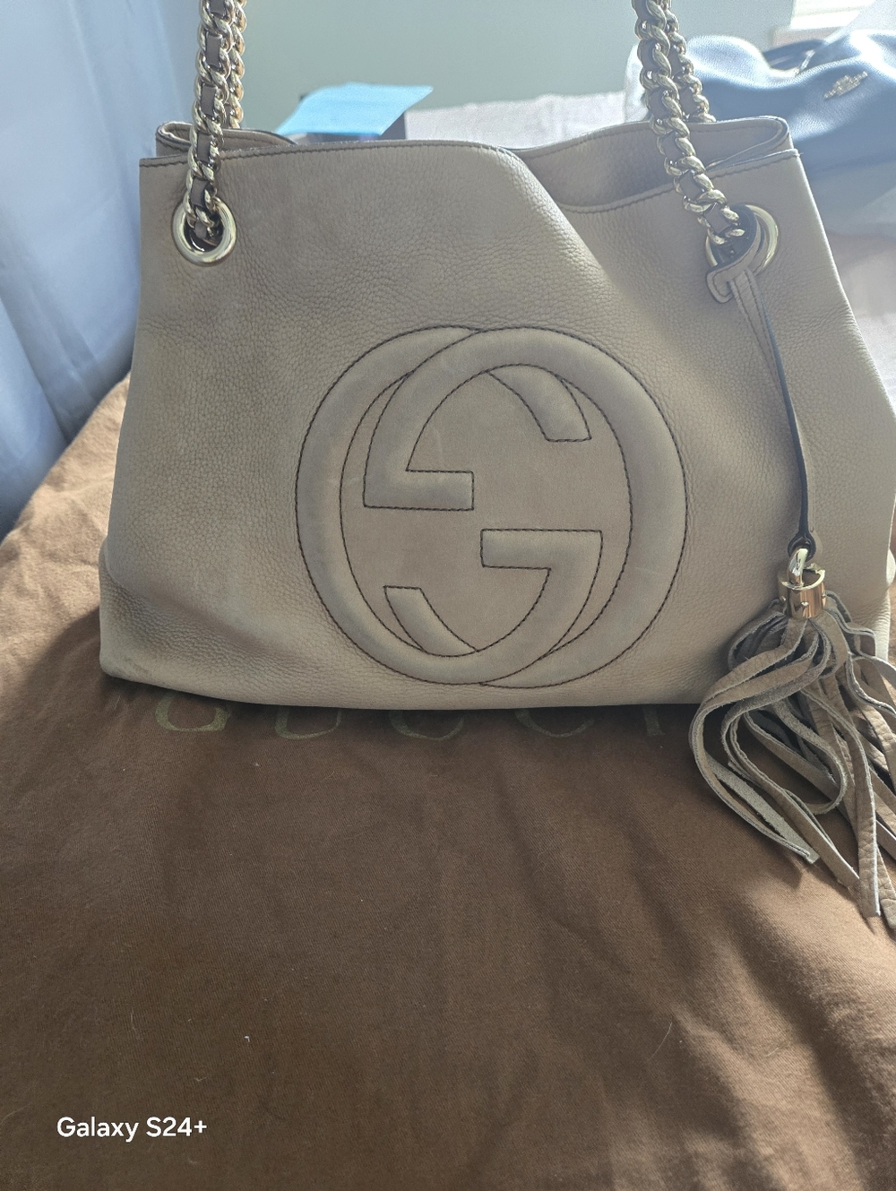 Gucci Soho Chain Tote Beige Leather GG Logo Shoulder Bag AUTHENTIC COA - Picture 8 of 8